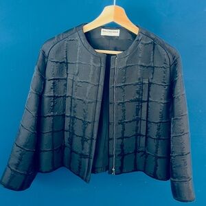 Balenciaga Black Textured Grid Zip Cropped Jacket